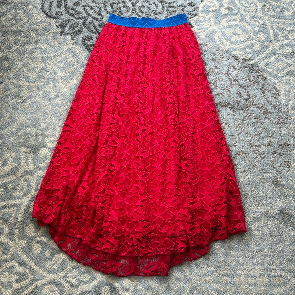Lularoe Lucy Lace Overlay Maxi Skirt Red Medium